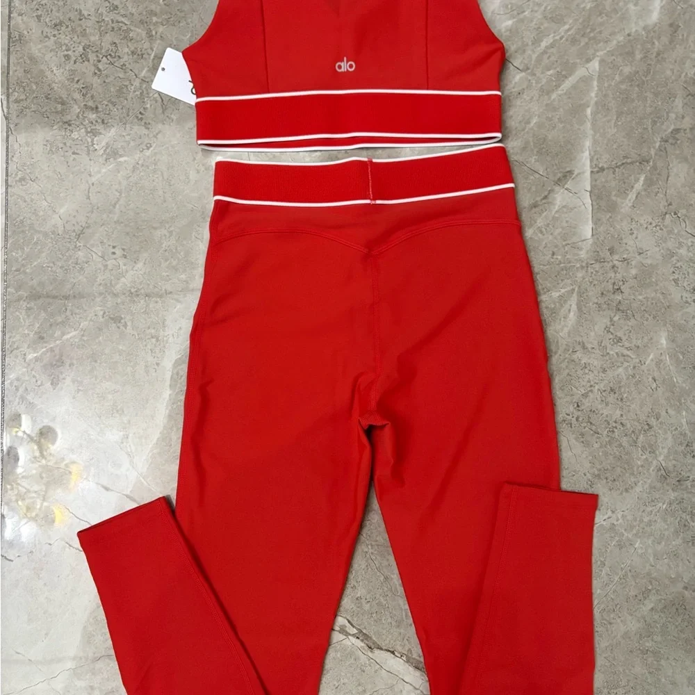 ALO Yoga Red High-Waist Leggings with Contrast Waistband